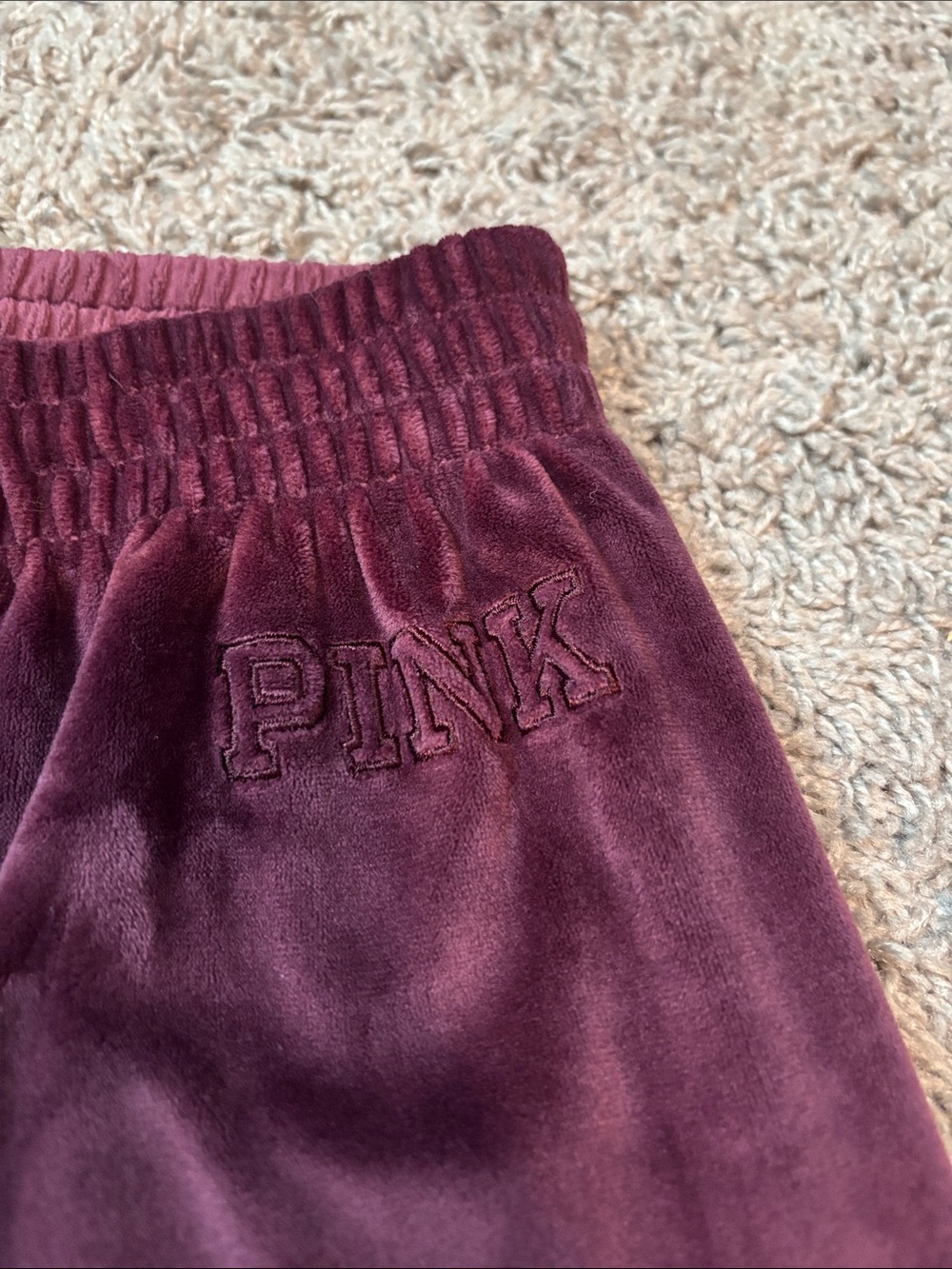 PINK Victoria's Secret Burgundy Velour Jogger Pants - Picture 2 of 4